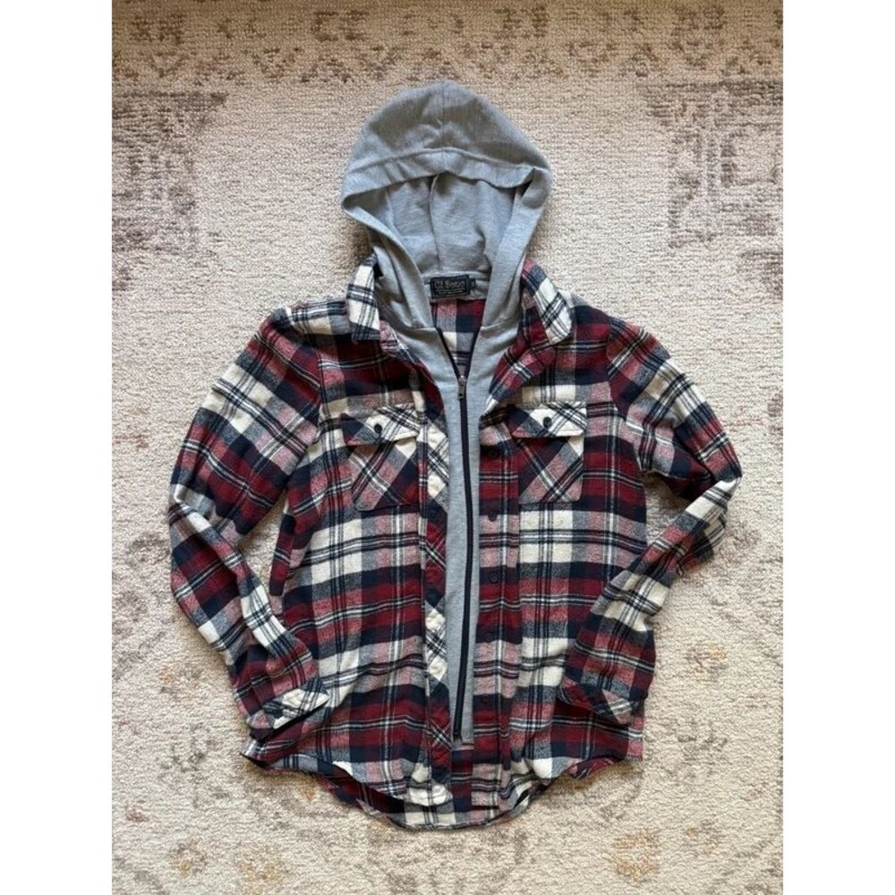 Ci Sono plaid hooded zip & button up